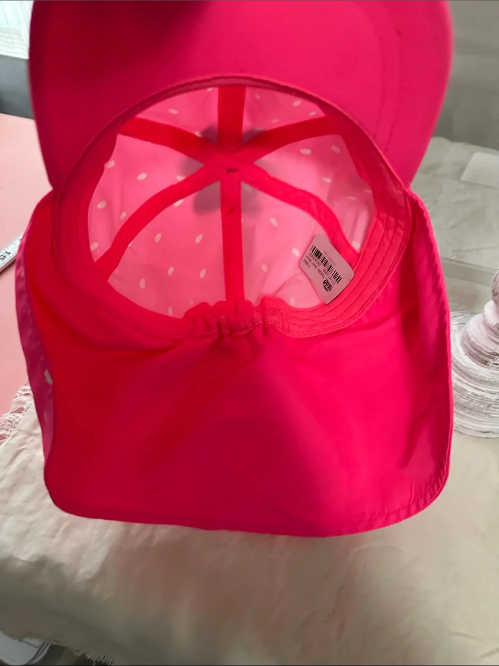 Kids Hot Pink Polka Dot Sun Hat with Neck Flap Sz 12-24 months NWT